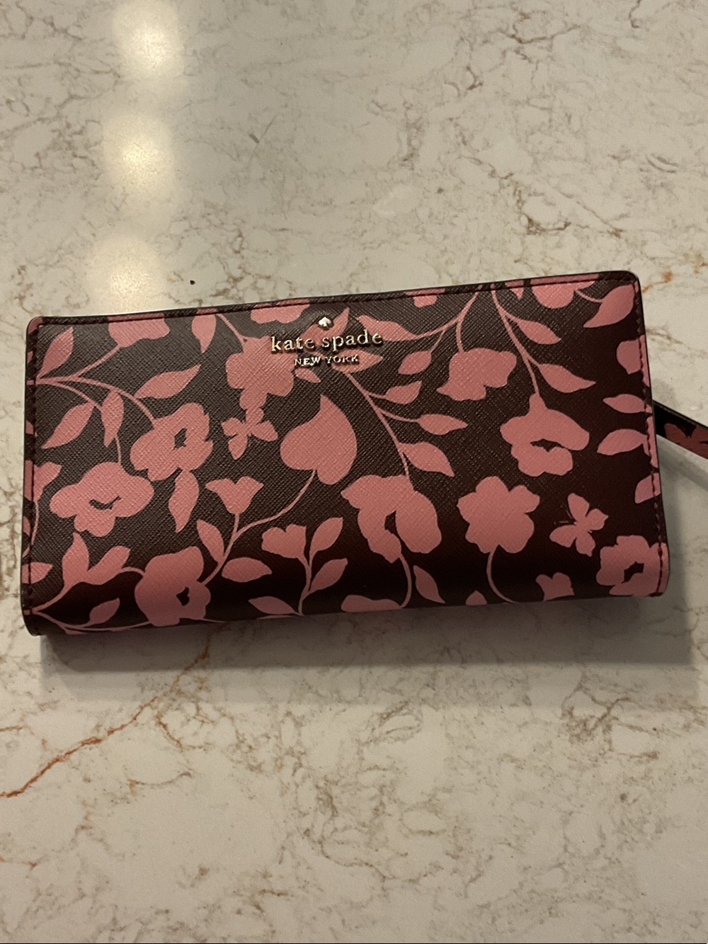 kate spade Brown Wallet with Pink Floral Print